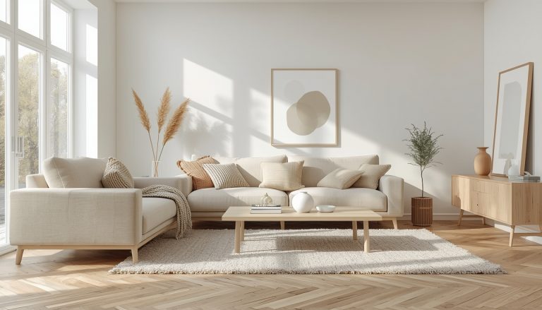 lucid origin “a bright modern scandinavian living room with soft neutral tones and a warm m 0