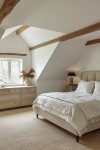 lucid origin “an old english cottage bedroom with exposed wooden beams soft plaster walls a 0